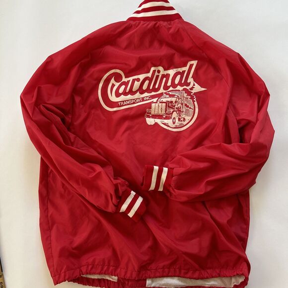 Vintage 80's‎ Cardinal Transport Trucking Red Large Button Jacket Trucker Garage - Picture 1 of 7